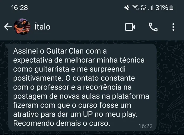 Depoimento de aluno do Guitar Clã